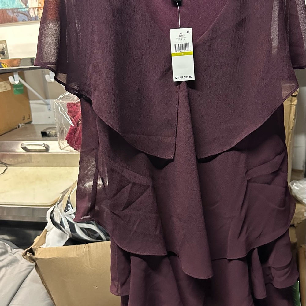 SLNY Purple Asymmetrical Ruffled Sundress